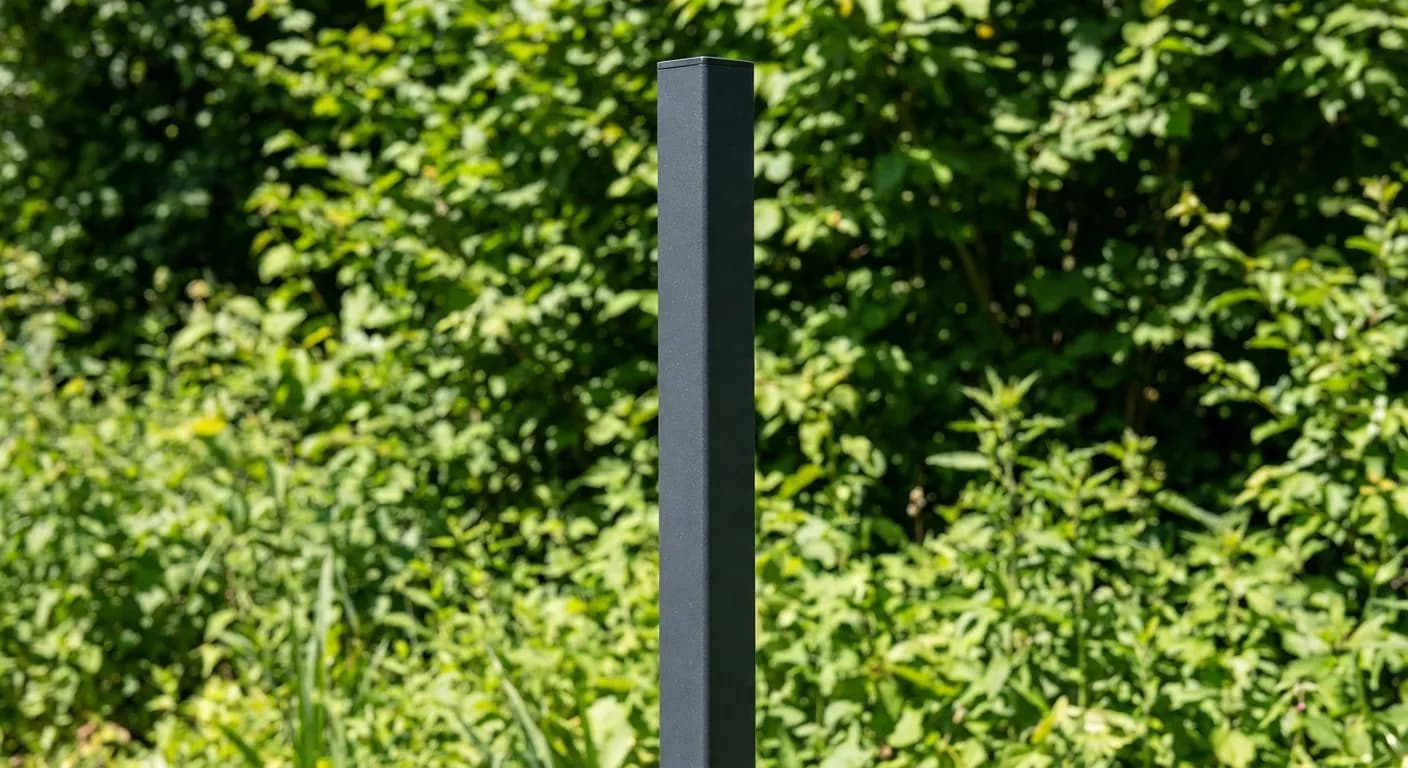 Remplacer haie de thuyas par une clôture : guide et conseils Détail d'un poteau de clôture moderne pour jardin.