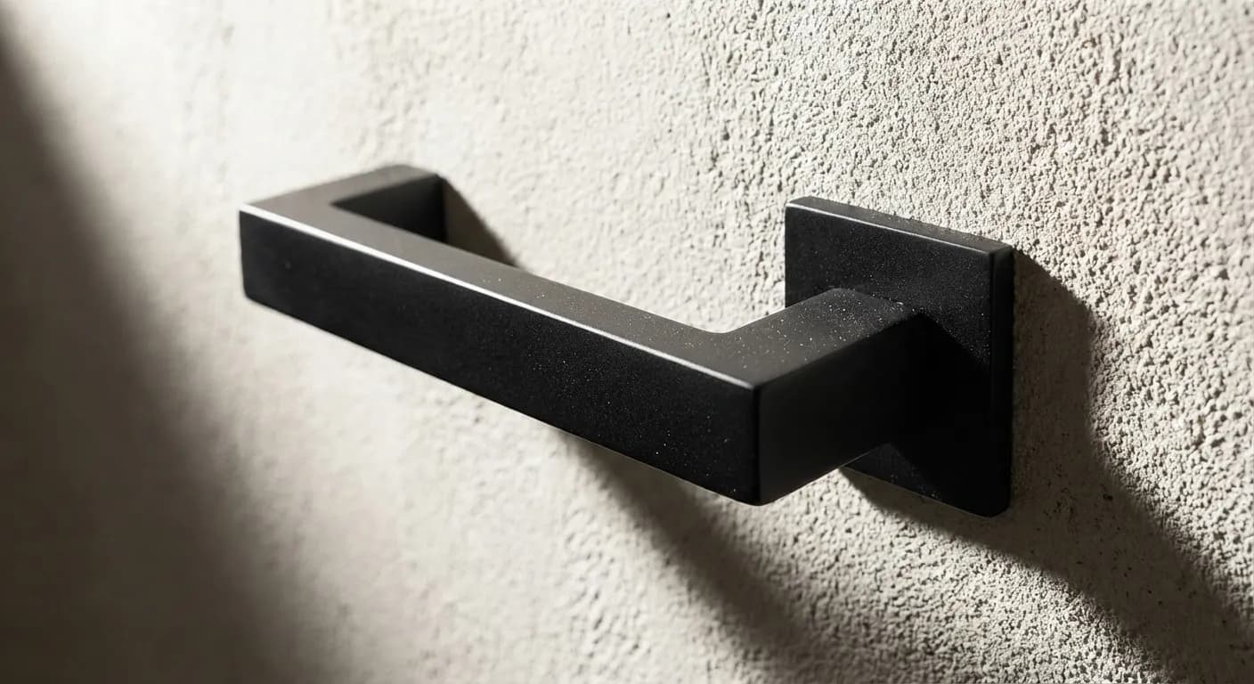 Poussant Gauche : Définition et comment choisir le sens Gros plan minimaliste sur une poignée de porte design pour illustrer le poussant gauche